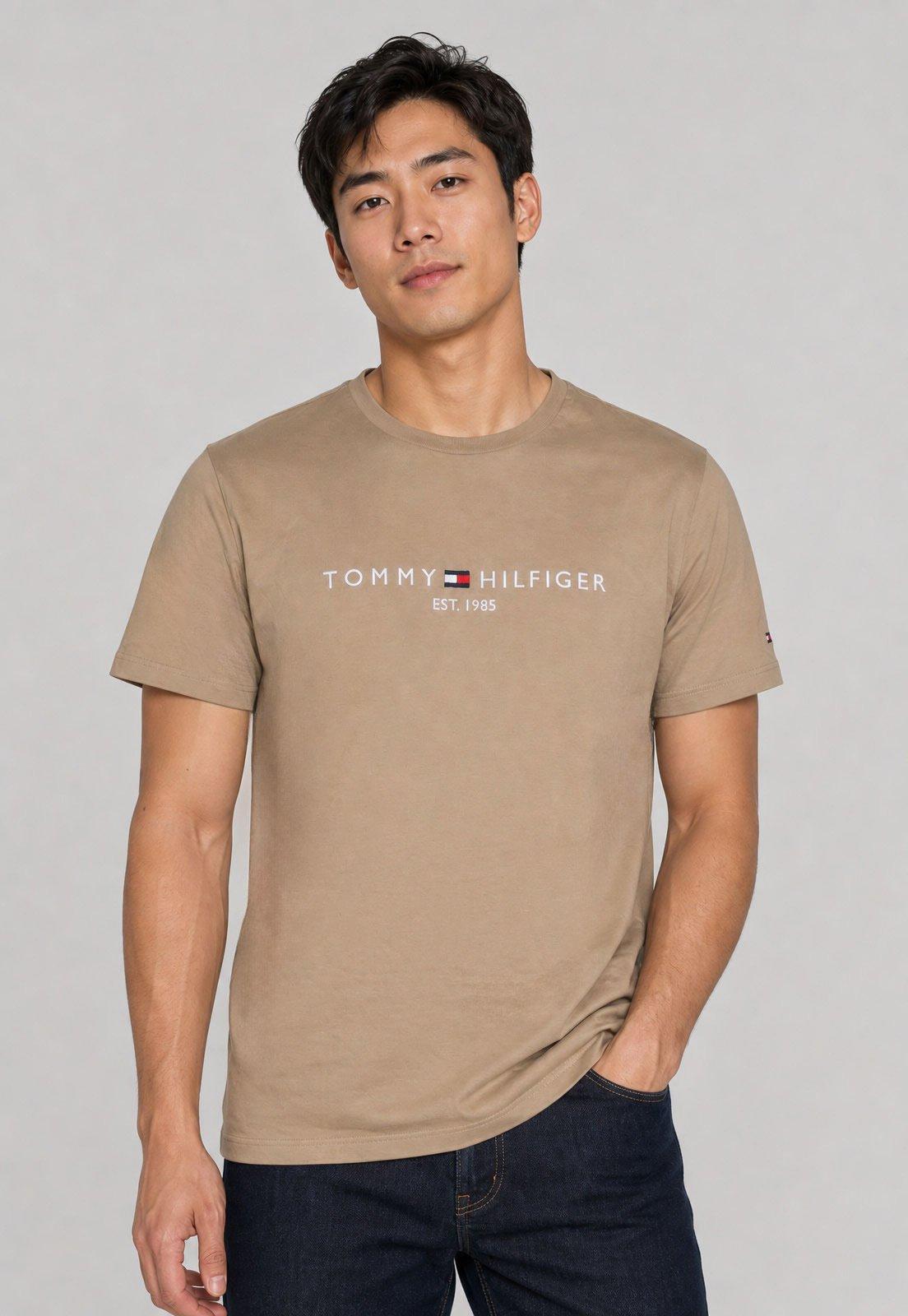 Camiseta Masculina Tommy Hilfiger Logo Bege