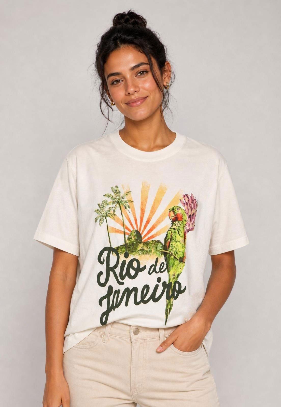 Camiseta Feminina FARM Estampa Rio de Janeiro Branca