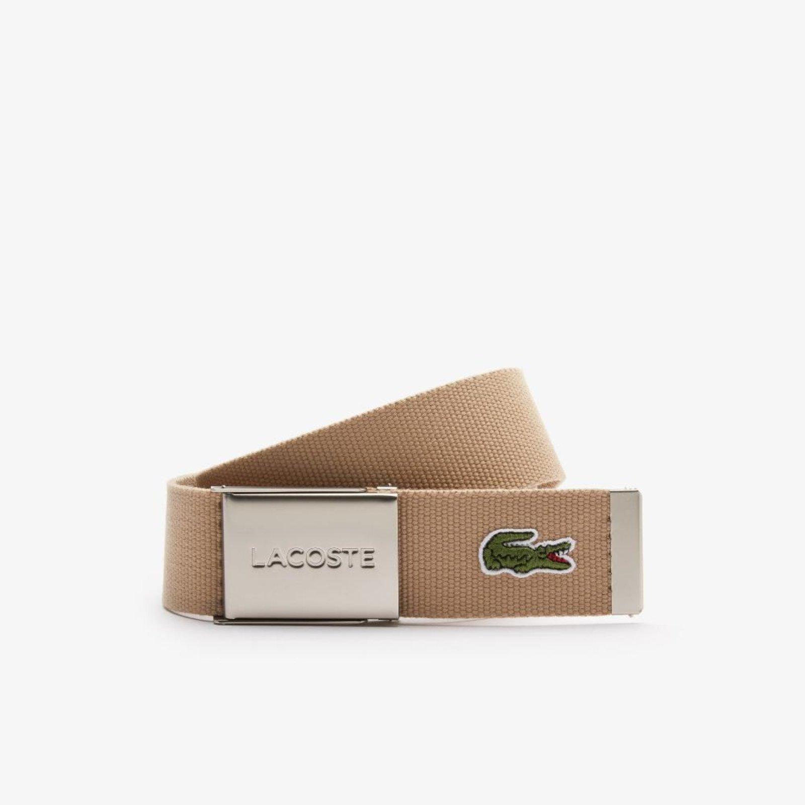 Cinto masculino Made in France em tecido com fivela com gravação Lacoste Bege