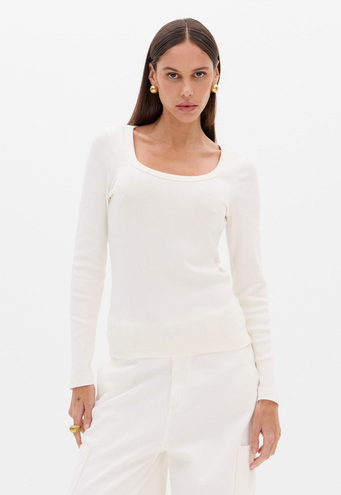 Blusa Feminina Lança Perfume Decote Quadrado Off-White