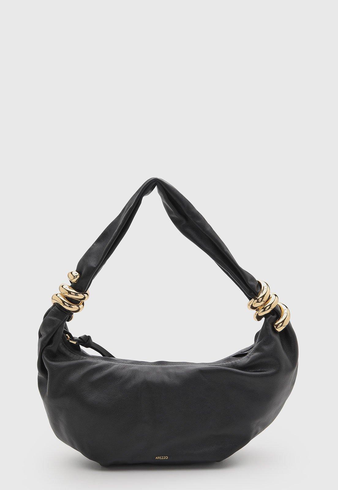 Bolsa Feminina Arezzo Couro Detalhe Metal Preta