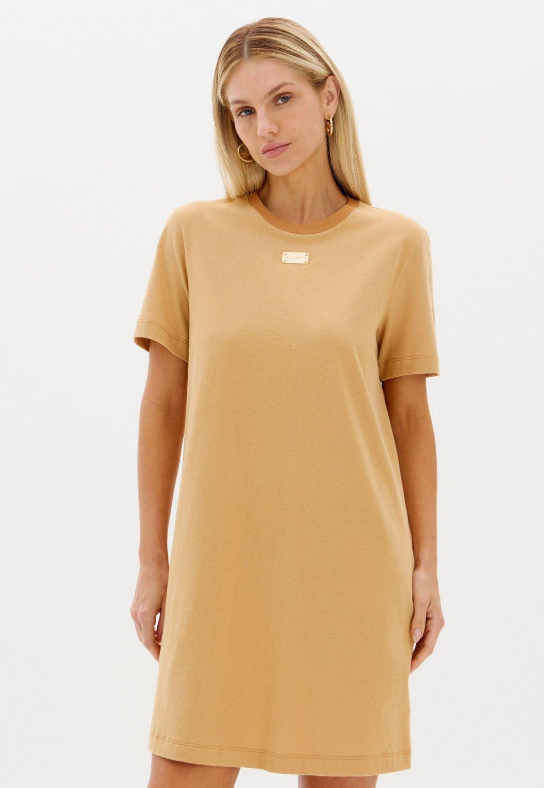 Vestido Feminino Lança Perfume Reto Algodão Bege