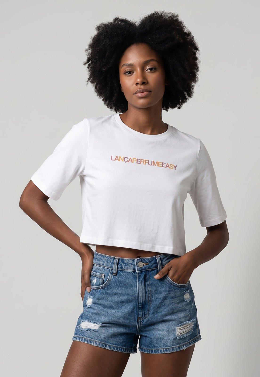 Camiseta Feminina Lança Perfume Cropped Logo Branca