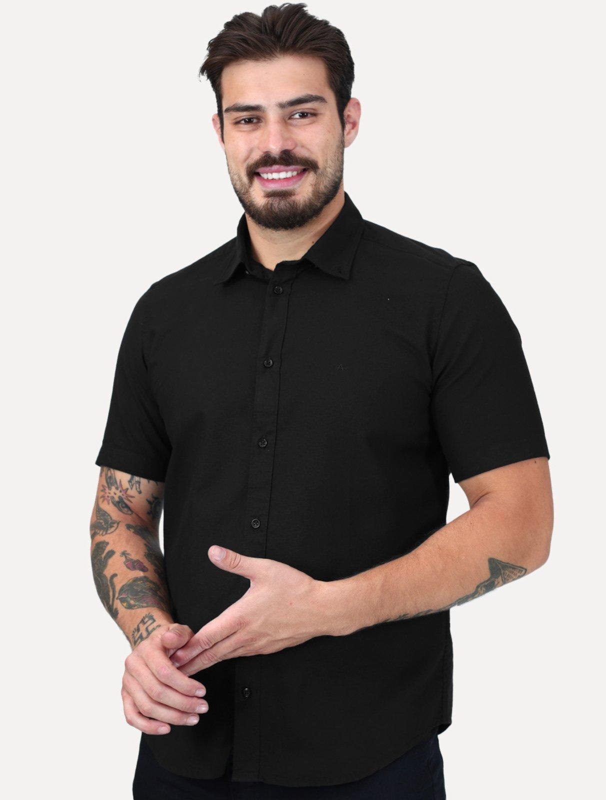 Camisa Aramis Masculina Manga Curta Slim Oxford Planalto Preta