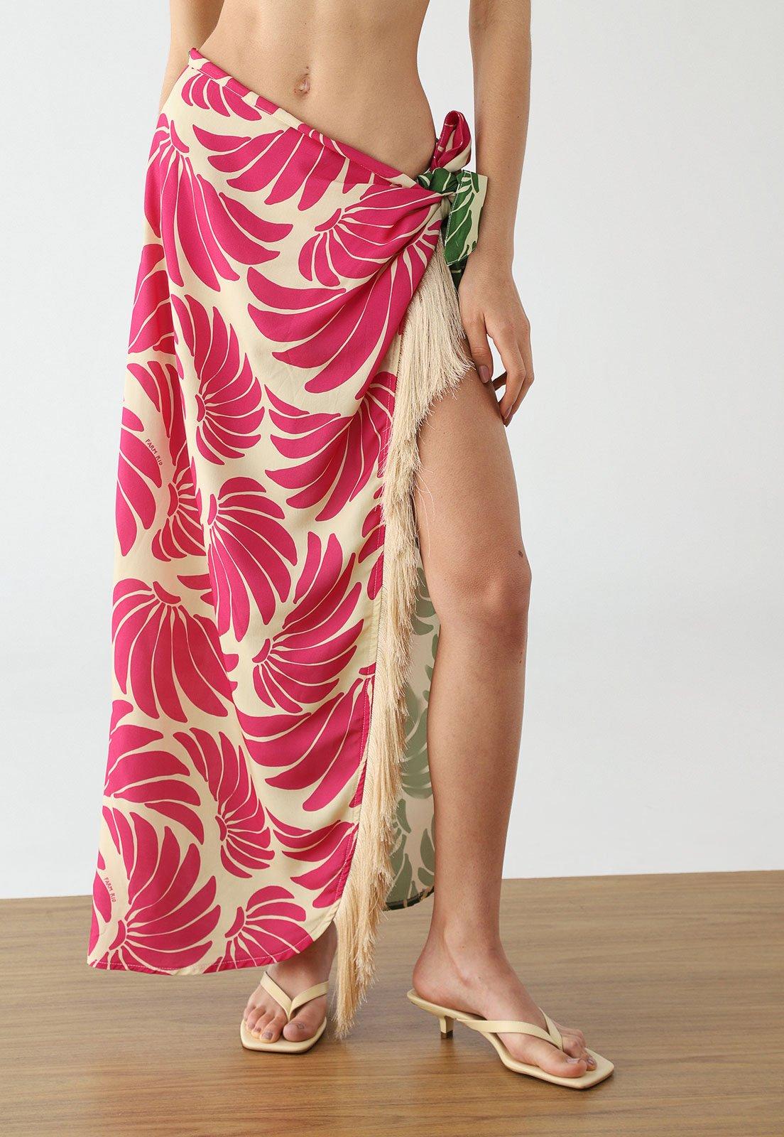 Saia Pareô Feminina FARM Voo de Banana Bege e Rosa e Verde