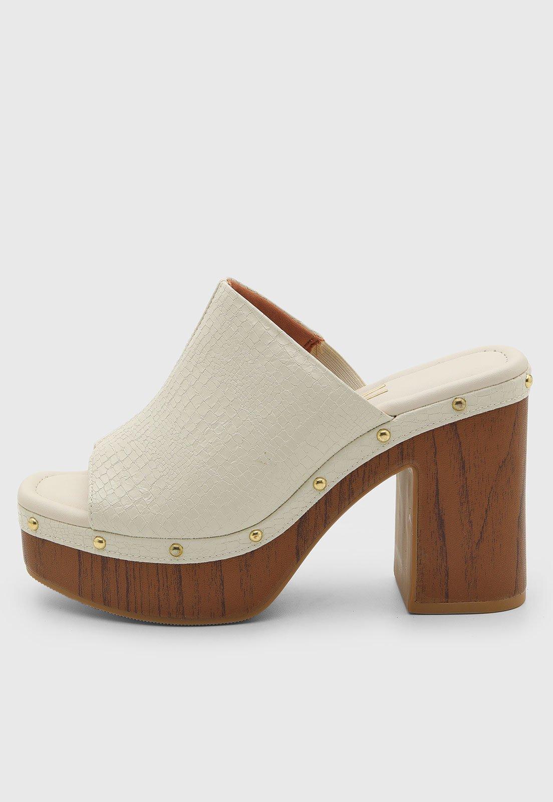 Sandália Feminina Vizzano Meia Pata Salto Alto Off-White