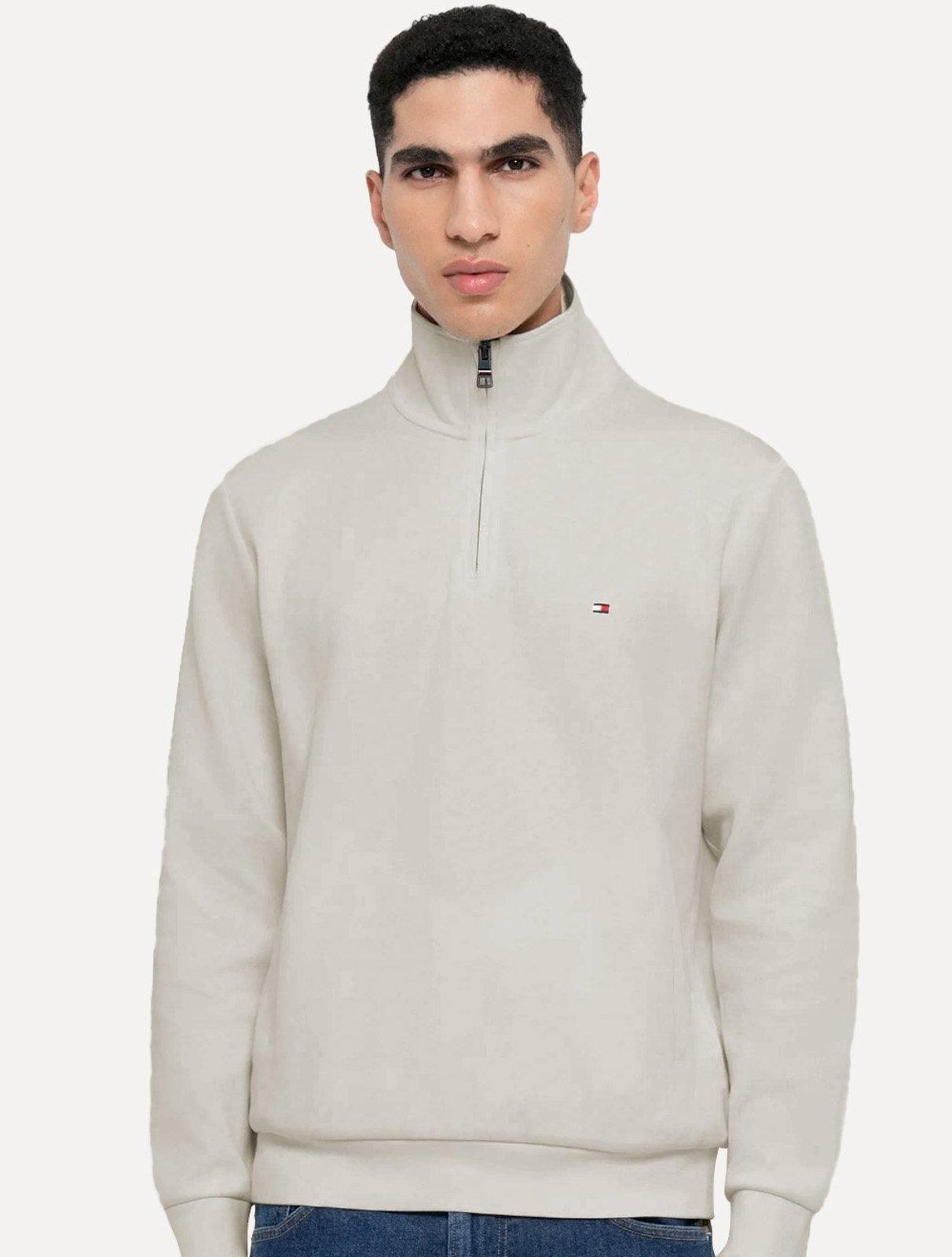 Suéter Tommy Hilfiger Masculino Essential Cotton Half Zip Mock Areia
