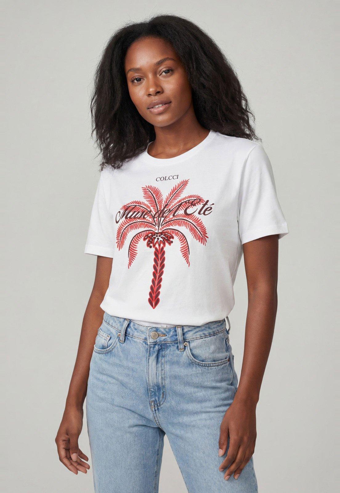 Camiseta Feminina Colcci Estampa Palmeira Branca