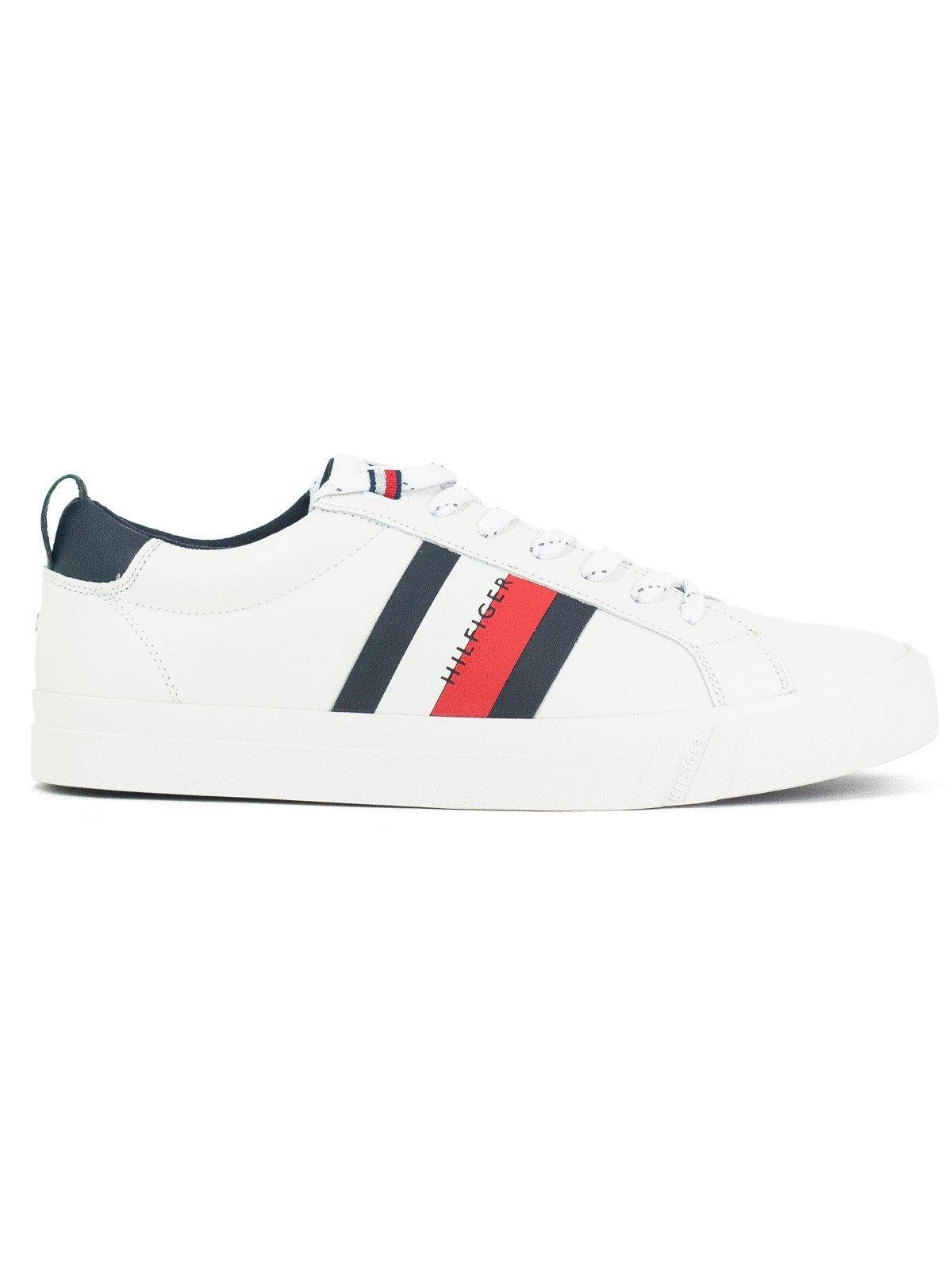 Tênis Masculino Tommy Hilfiger Casual Dino 9A Bandeira Couro Clássico Branco White