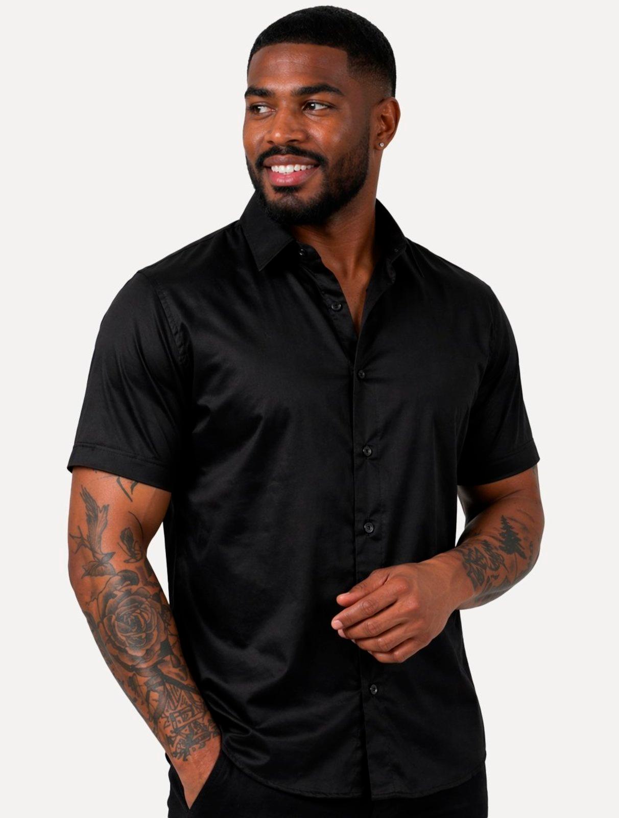 Camisa Aramis Masculina Manga Curta Slim Cetim Hudson Preto