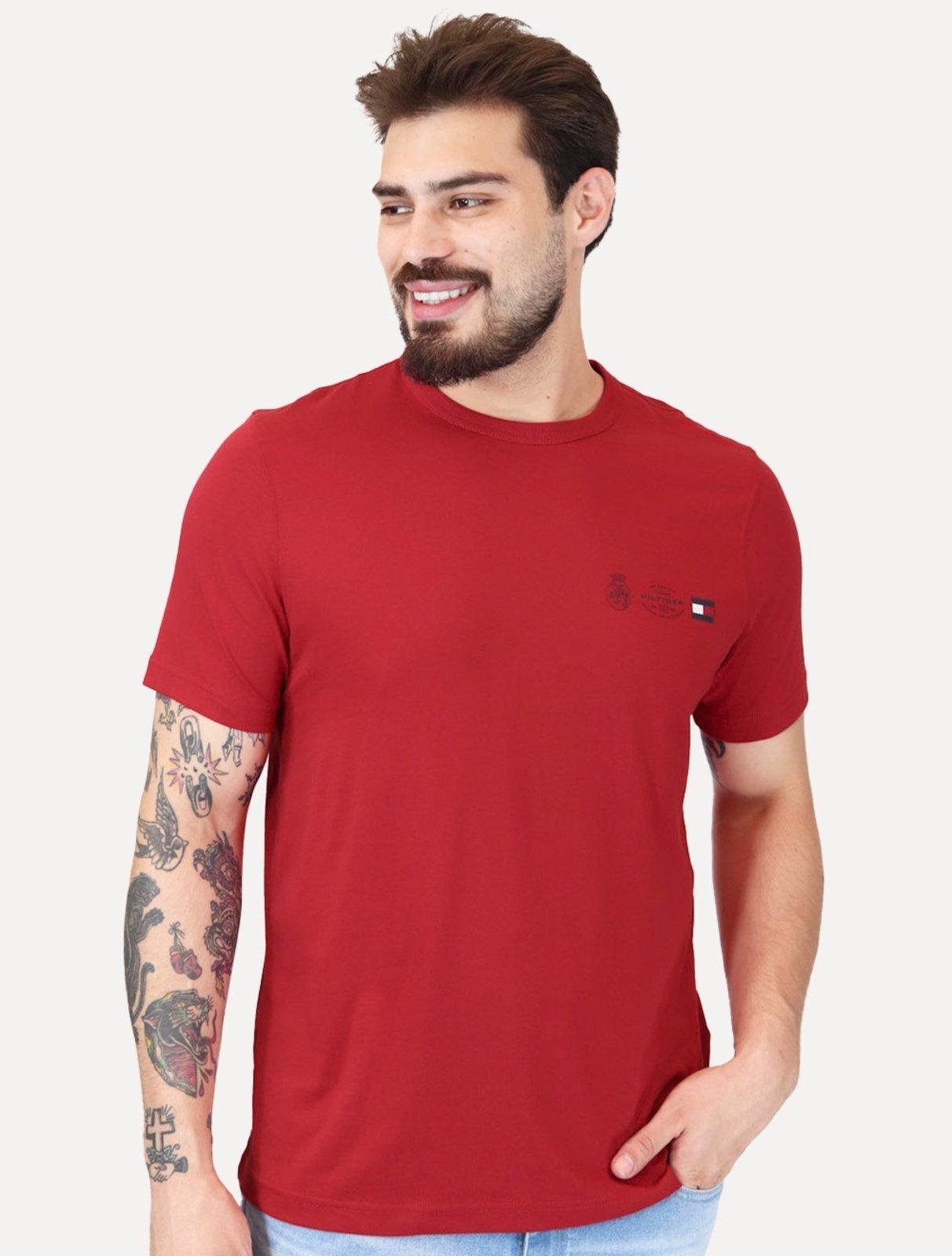 Camiseta Tommy Hilfiger Masculina Regular Small Crest Outline Vermelha