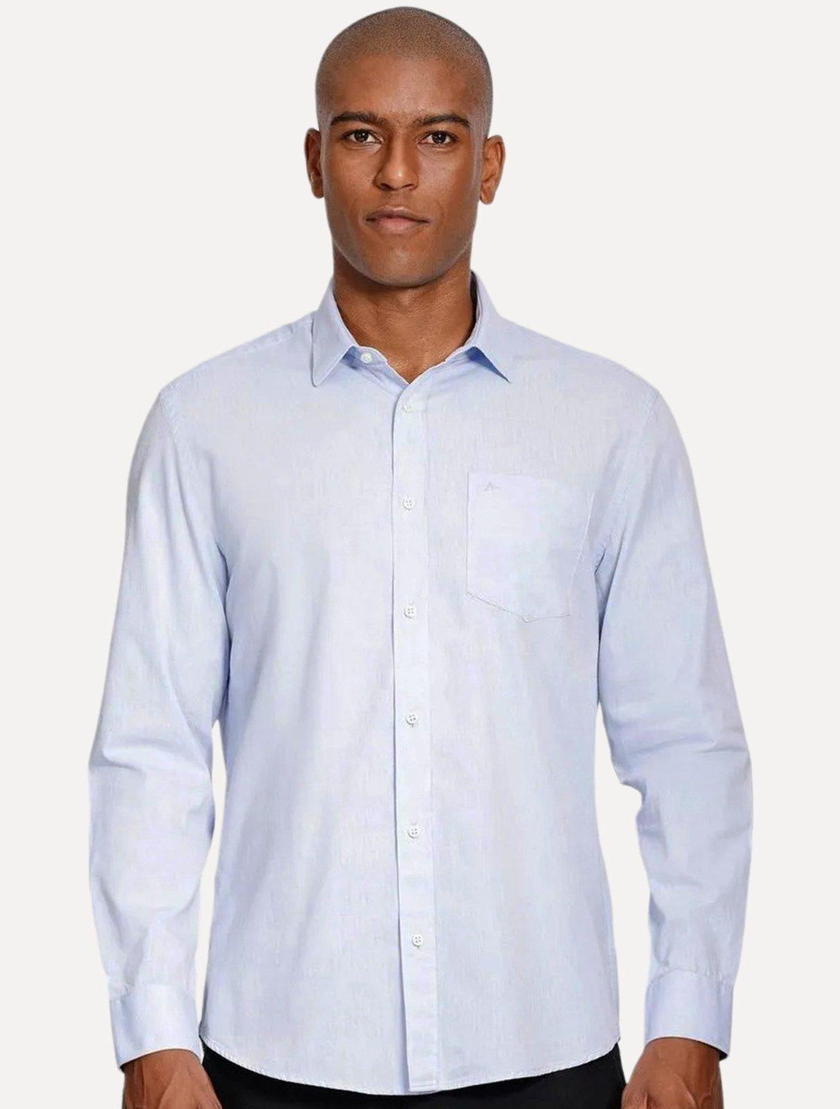 Camisa Aramis Masculina Regular Algodão Lotte Pocket Azul Claro Mescla