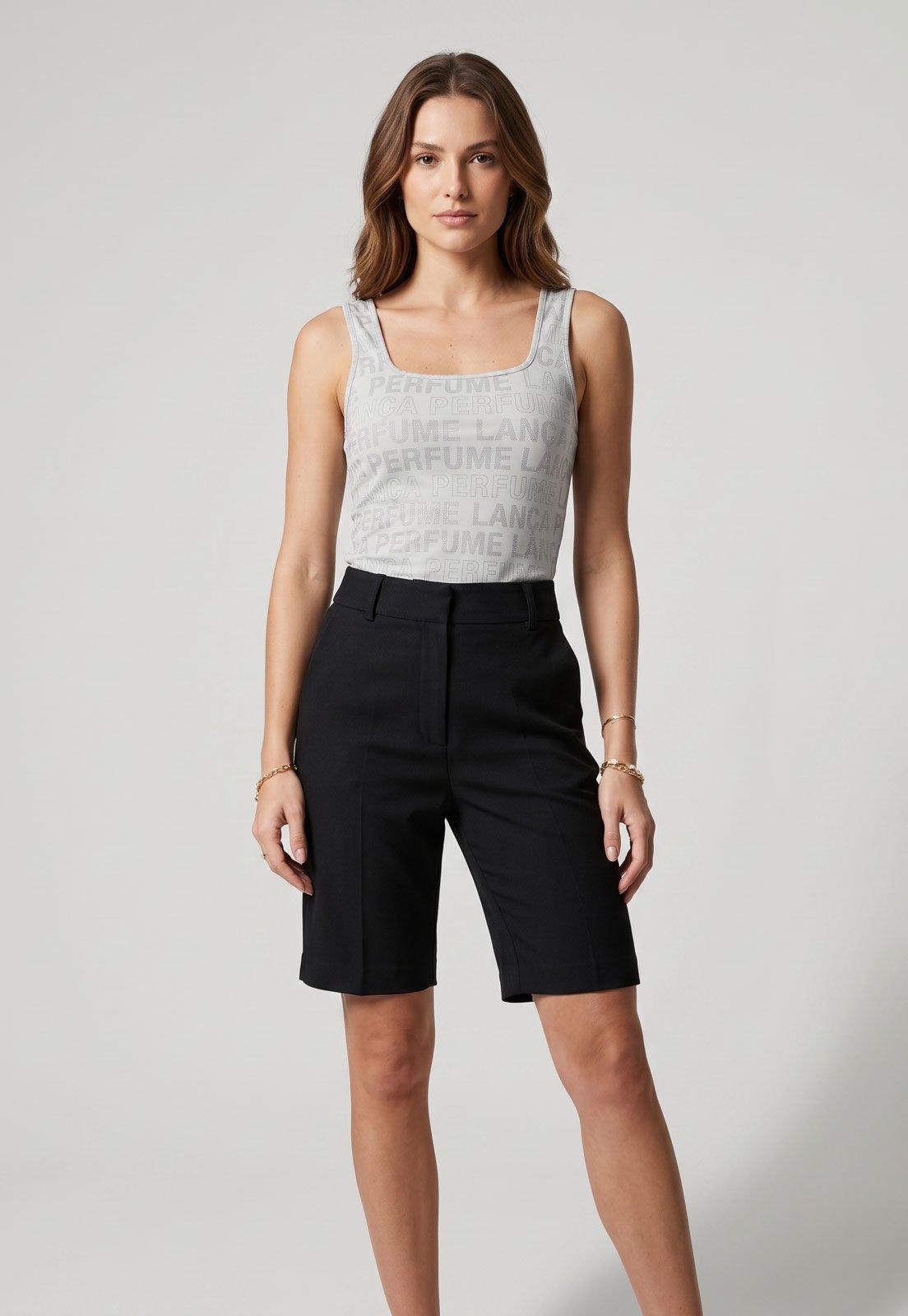 Blusa Feminina Lança Perfume Monograma Decote Quadrado Cinza