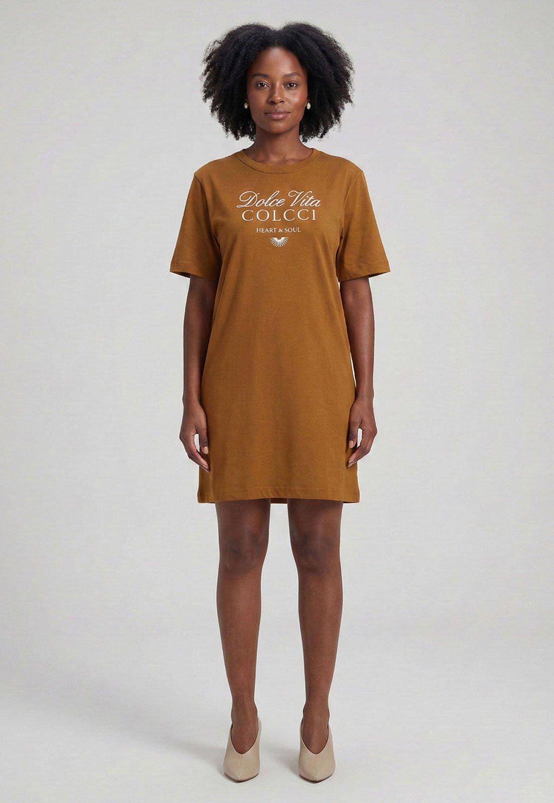 Vestido Feminino Colcci Decote Redondo Caramelo