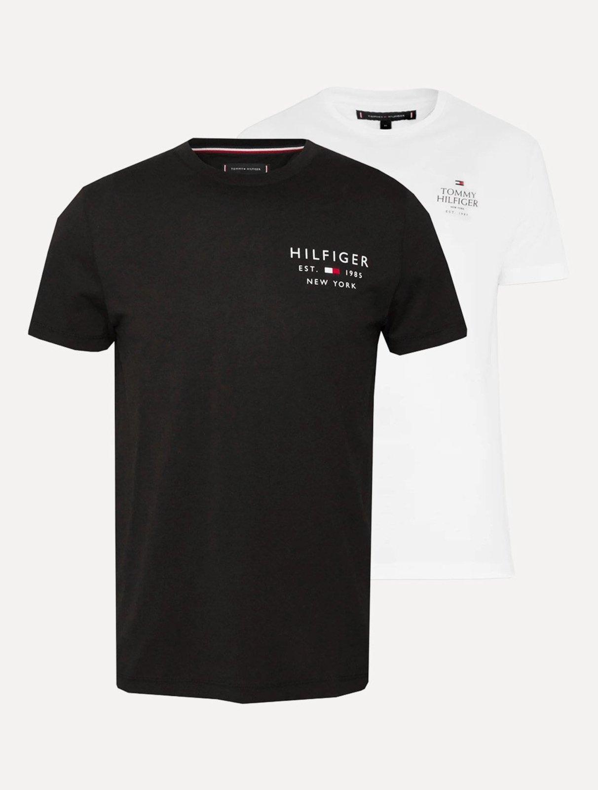 Kit Camisetas Tommy Hilfiger | Masculina Stack/Small Logo Branca/Preta
