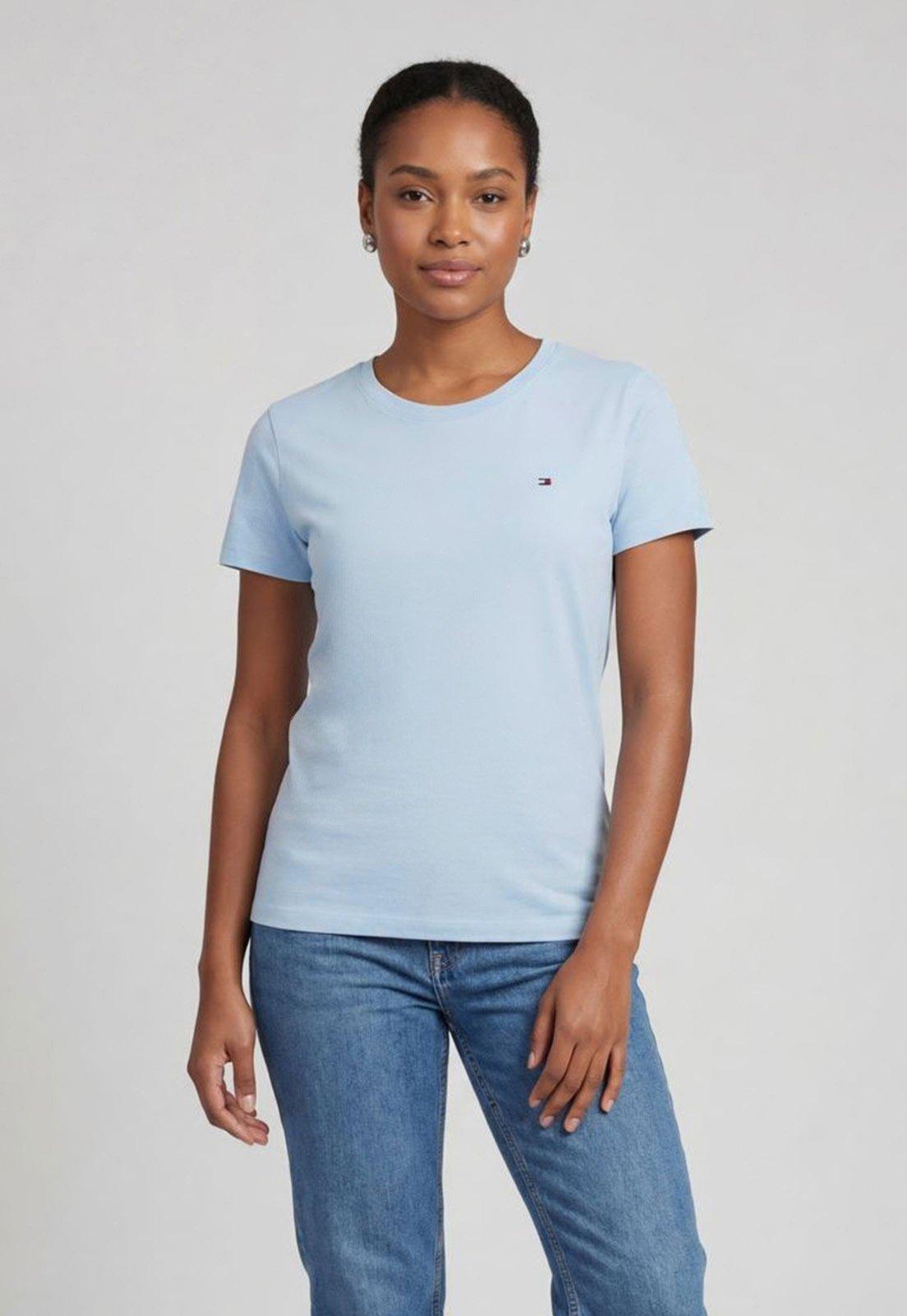 Camiseta Feminina Tommy Hilfiger New Crew Neck Tee Azul Claro