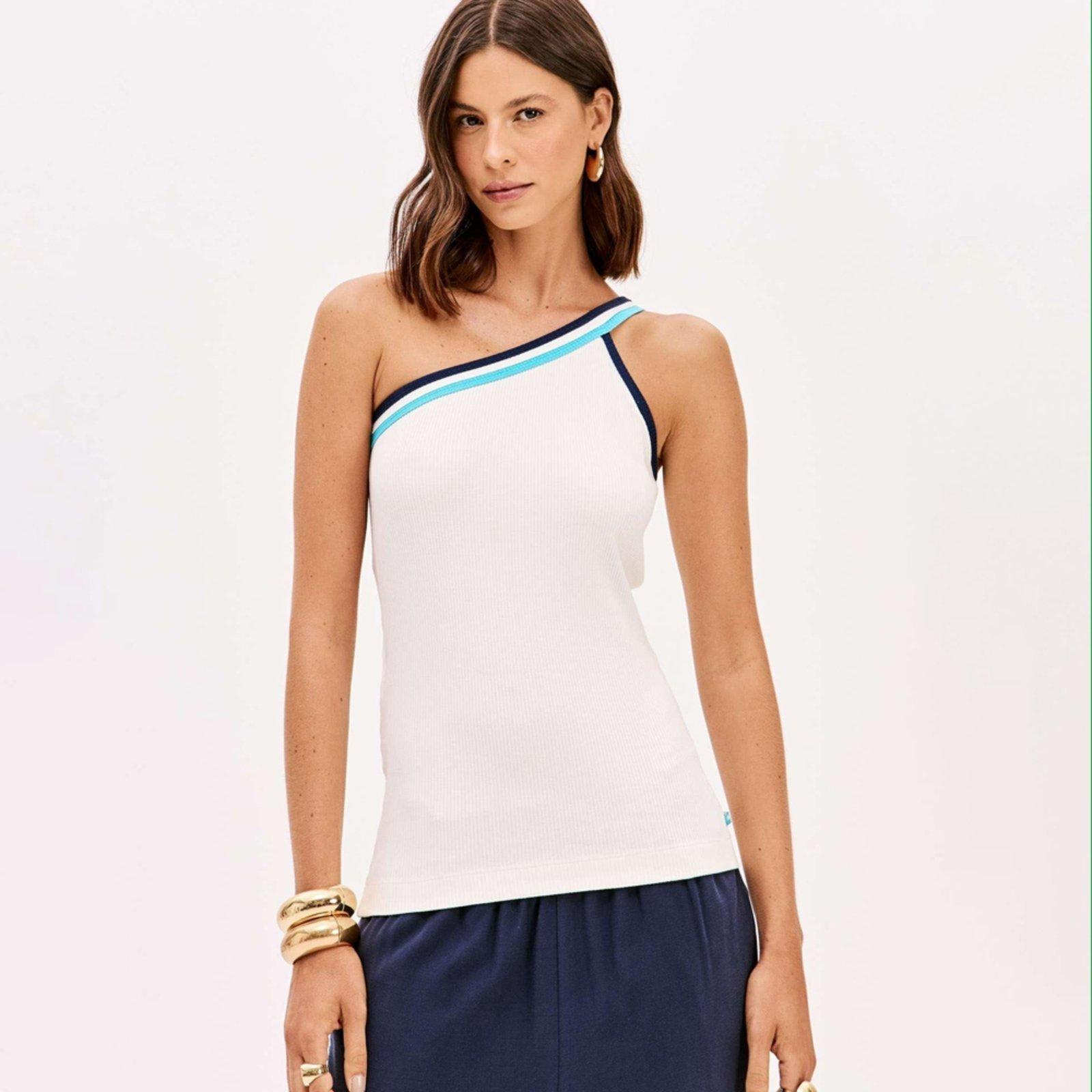 Blusa Canelada Lança Perfume Ombro Pr26 Off White Feminino