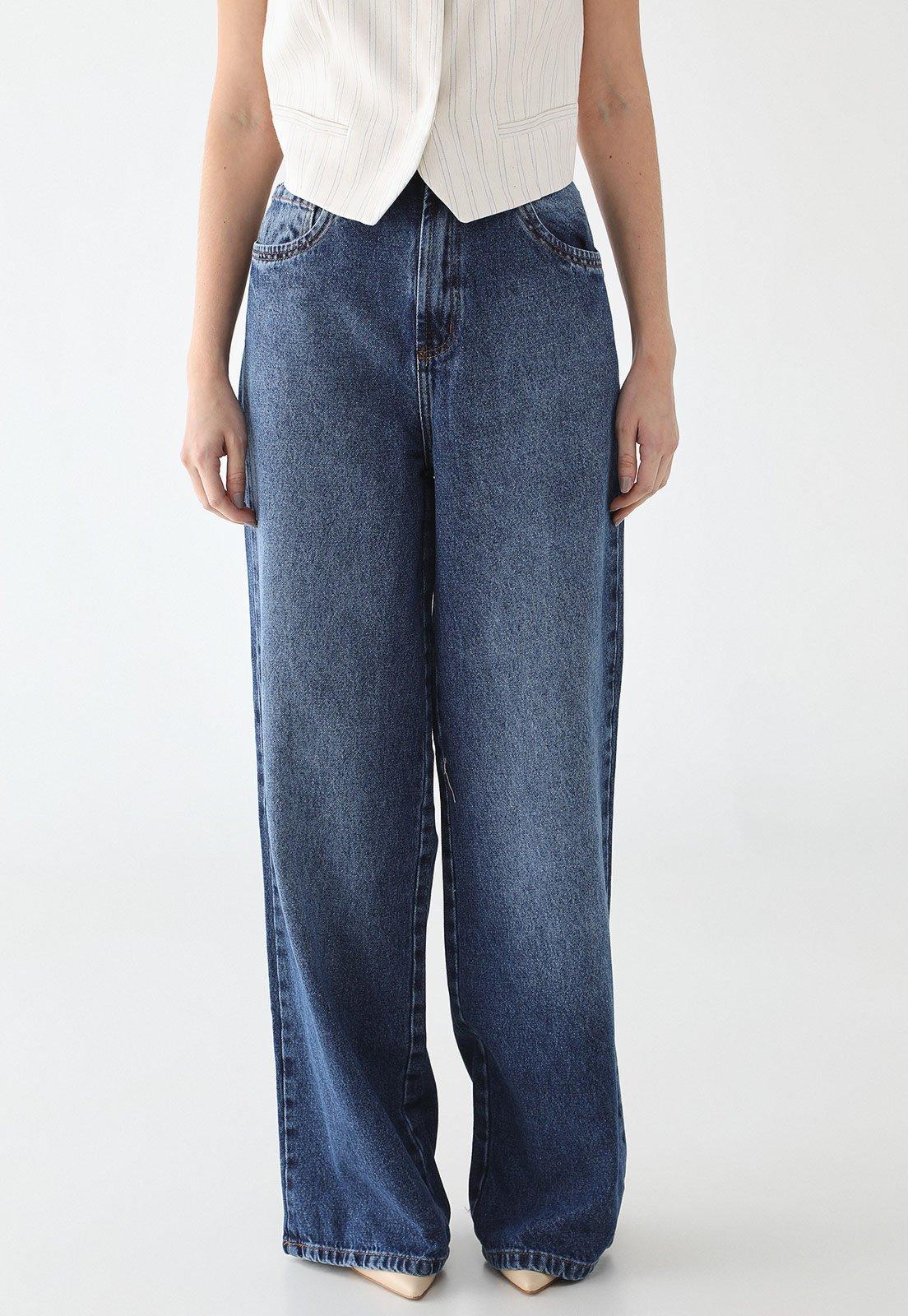 Calça Jeans Feminina Lança Perfume Wide Leg Azul