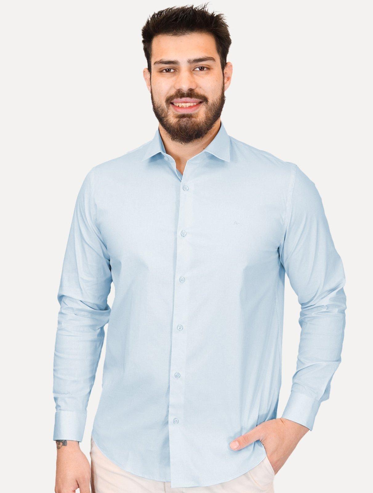 Camisa Aramis Masculina Regular Tricoline Liso Stretch Azul Claro