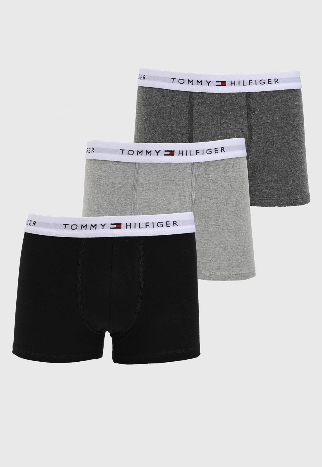 Kit 3pçs Cueca Tommy Hilfiger Boxer Lettering Cinza