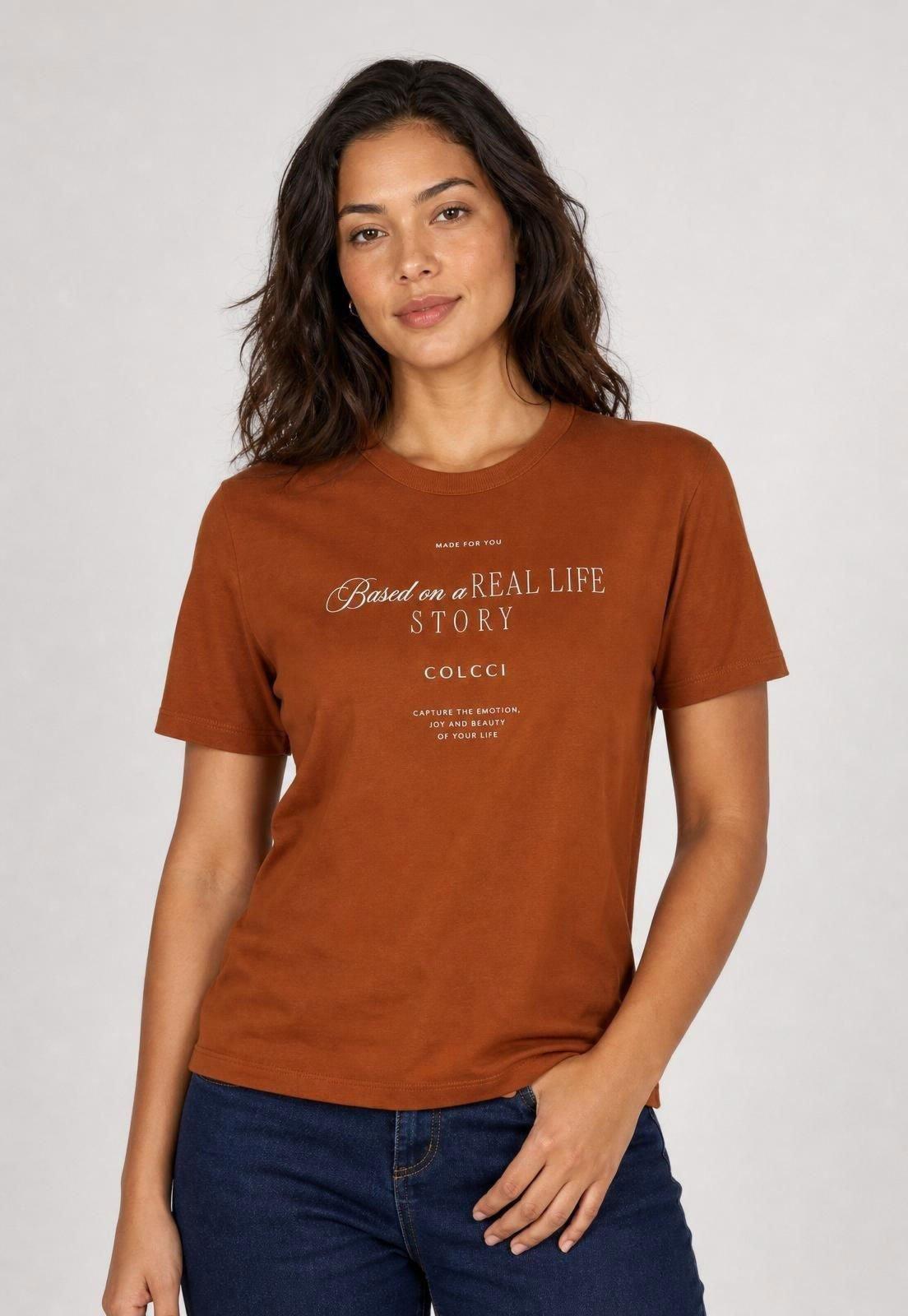 Camiseta Feminina Colcci Estampa Frontal Marrom