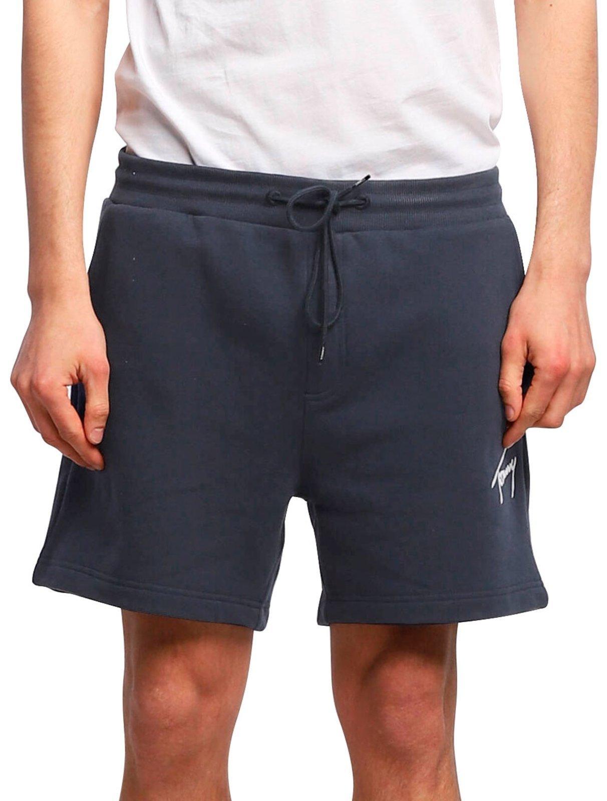Bermuda Tommy Jeans Masculina Moletom Embroidered Signature Azul Marinho