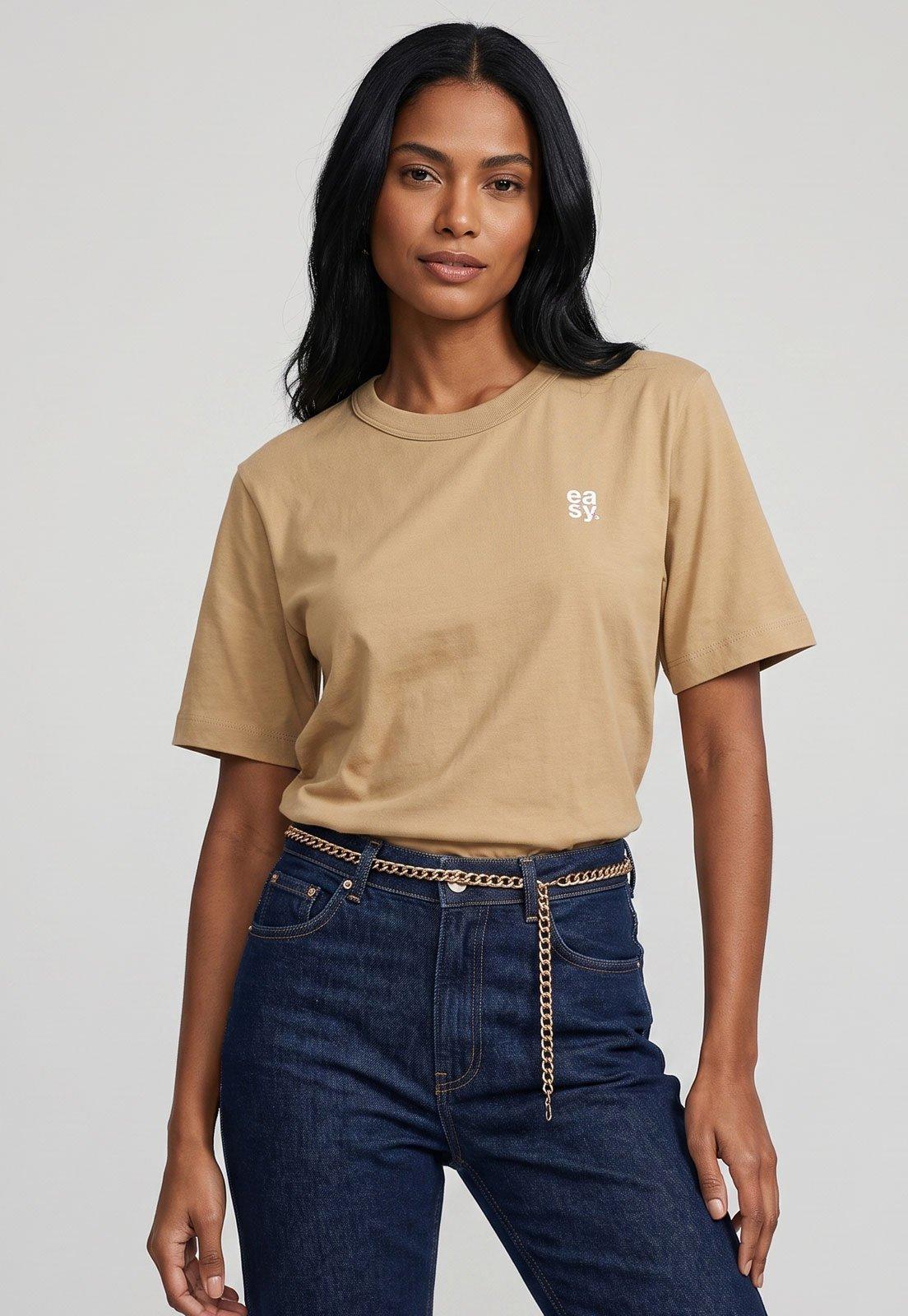 Camiseta Feminina Lança Perfume Gola Redonda Bege