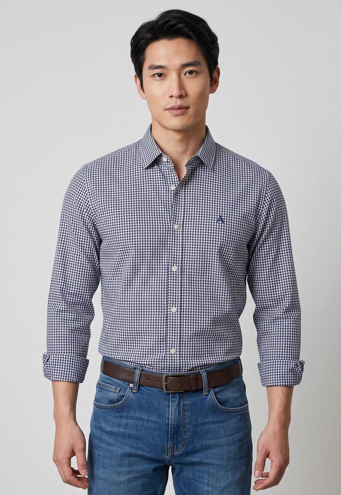 Camisa Masculina Aramis Manga Longa Xadrez Azul
