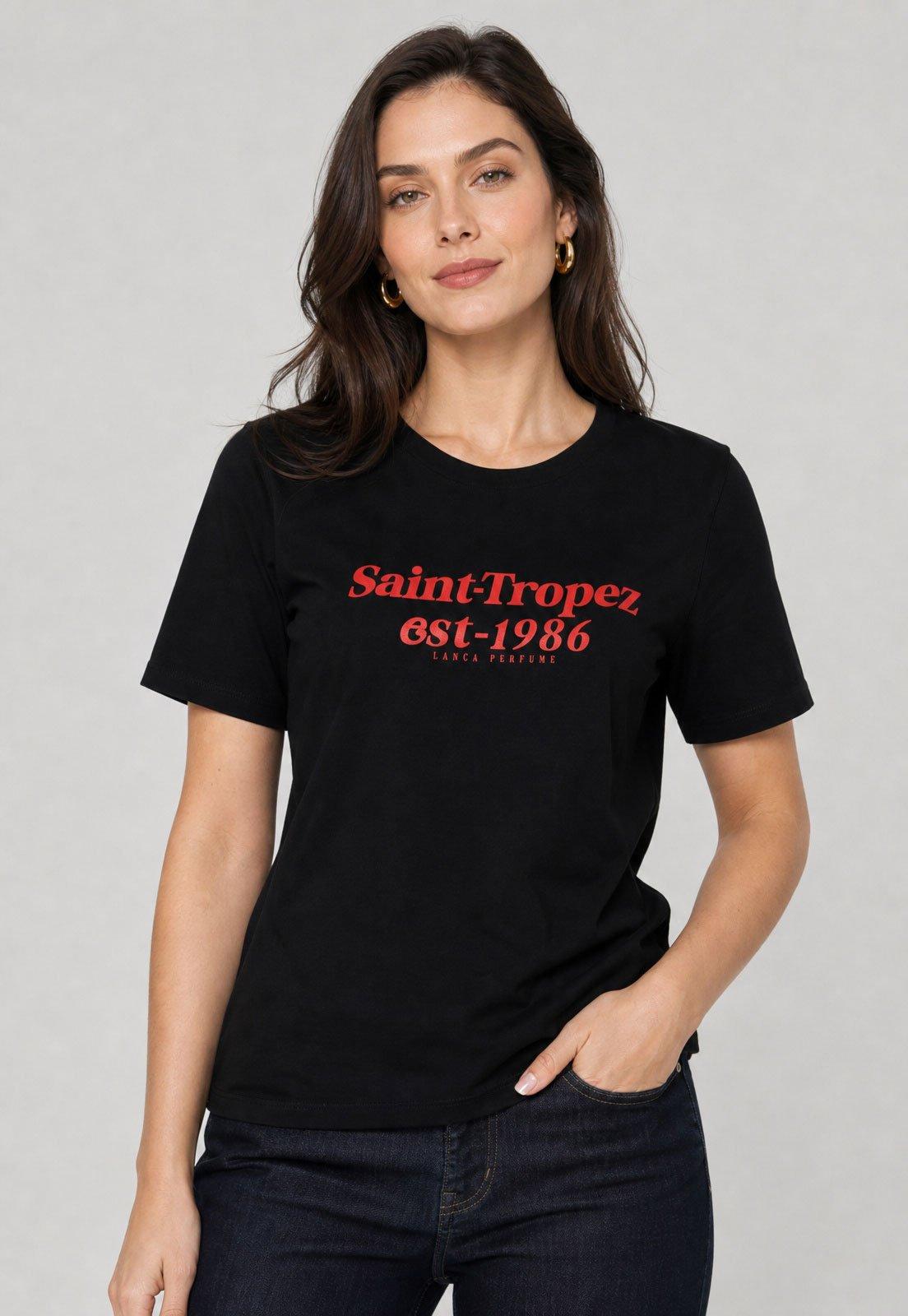 Camiseta Feminina Lança Perfume Saint Tropez Preta