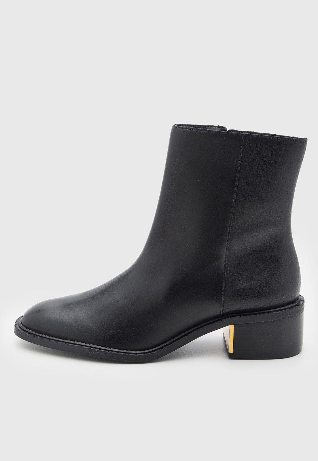 Bota Feminina Arezzo Cano Curto Couro Preta