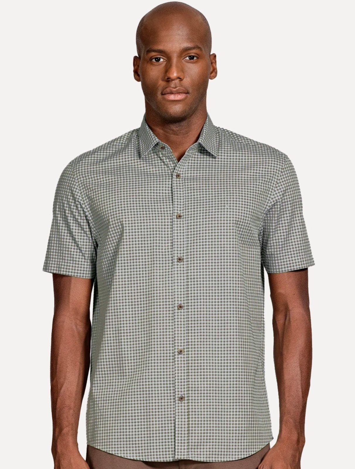 Camisa Aramis Masculina Manga Curta Regular Mini Xadrez Verde/Cinza