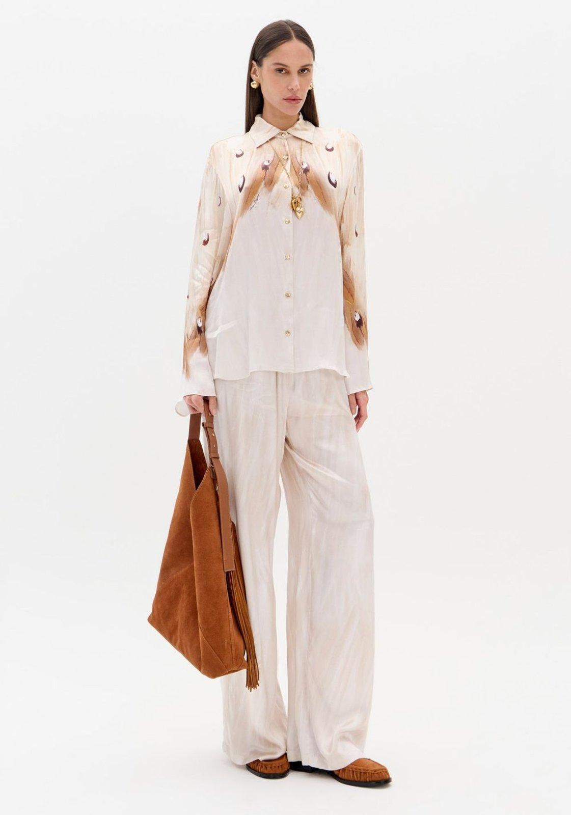Calça Wide Leg Acetinada Cós De Elástico Lança Perfume