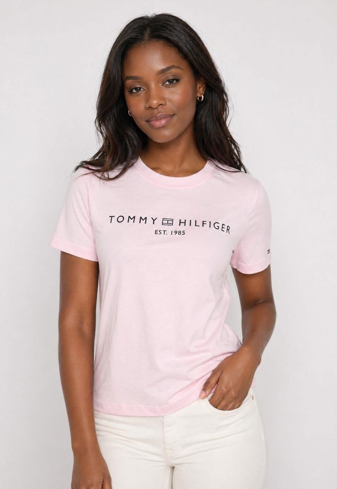 Camiseta Feminina Tommy Hilfiger Gola Redonda Rosa