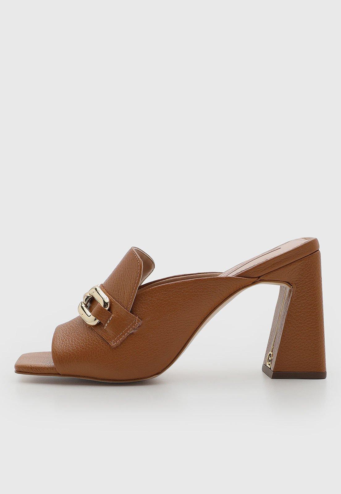 Sandália Feminina Jorge Bischoff Fivela Couro Caramelo