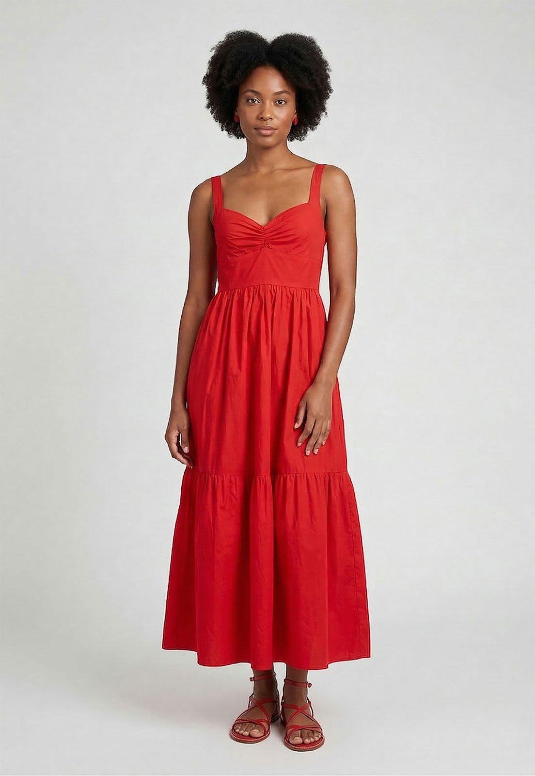 Vestido Feminino FARM Midi Alças Largas Vermelho
