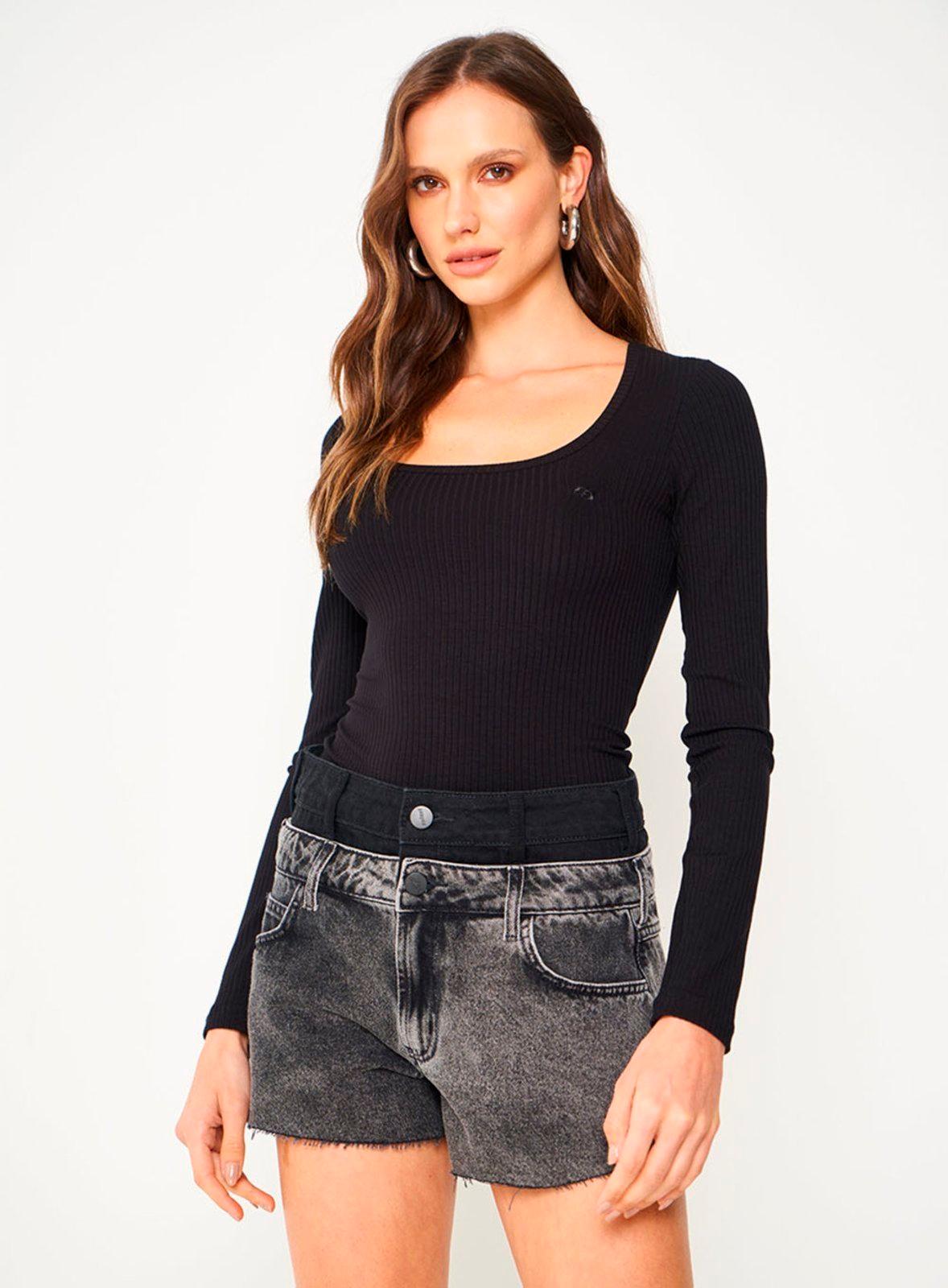 Blusa Slim Canelada Colcci Preto