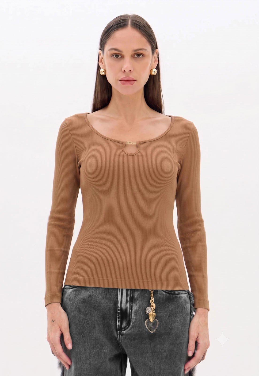 Blusa Feminina Lança Perfume Manga Longa Marrom