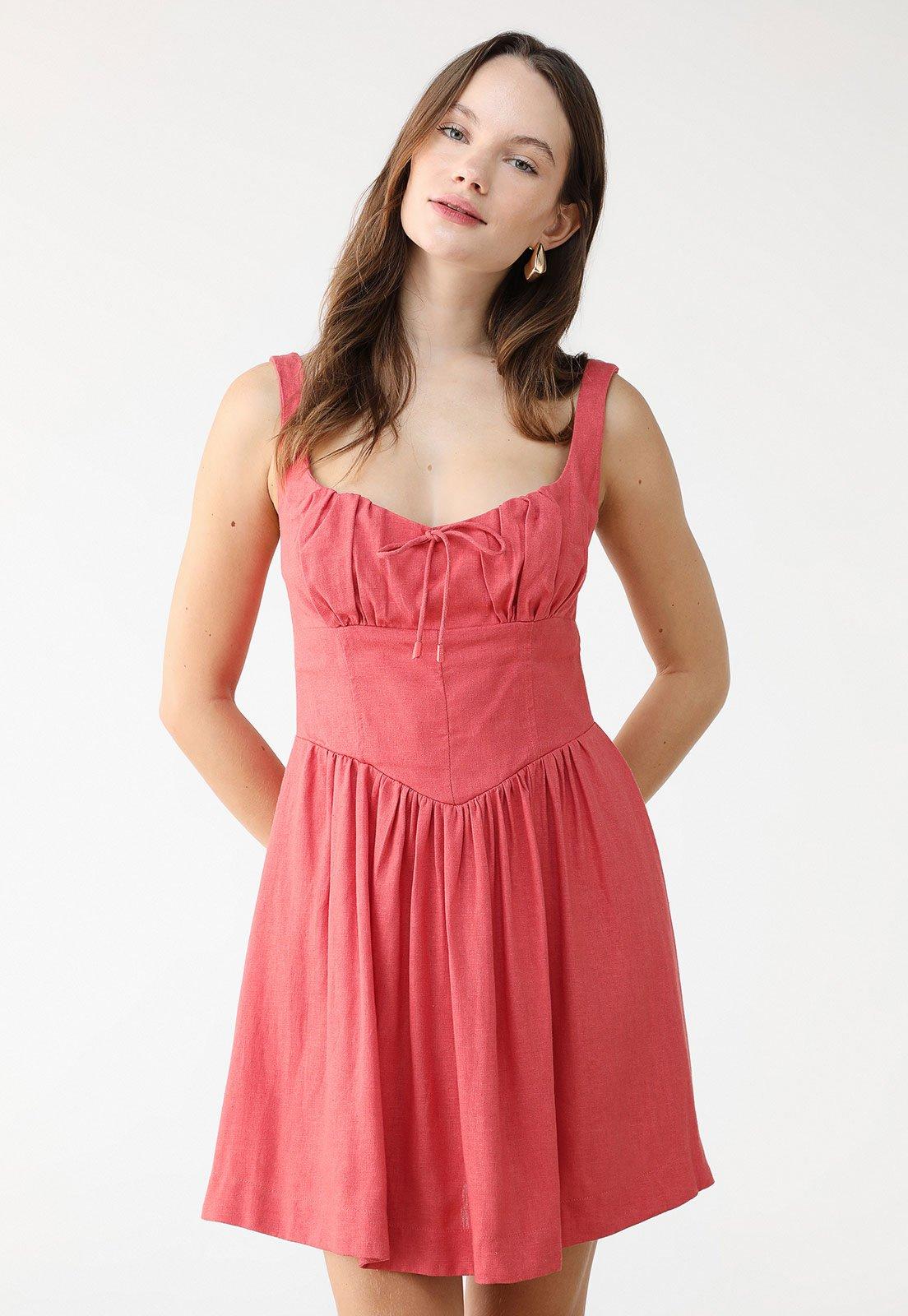 Vestido Feminino FARM Alças Ajustáveis Coral