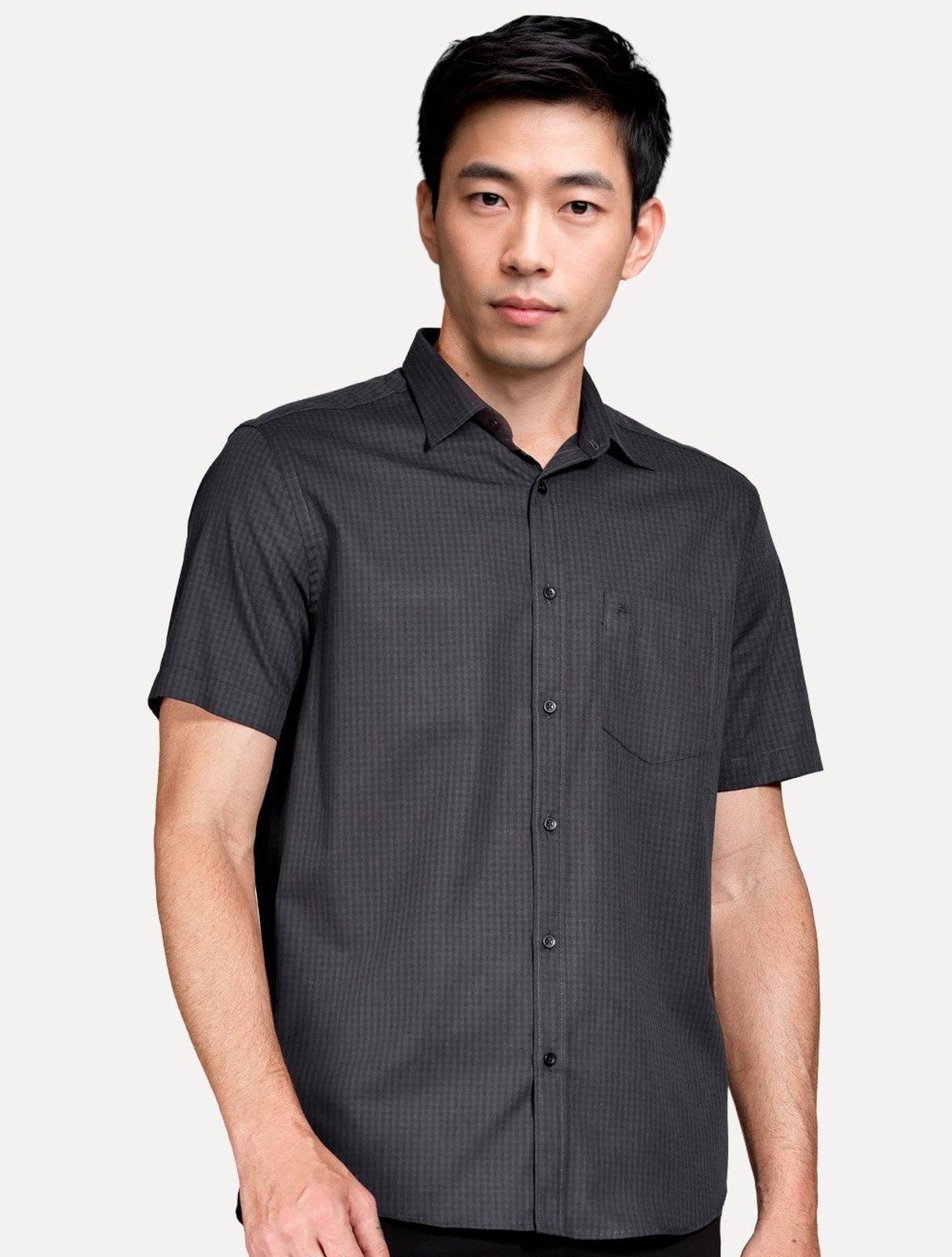 Camisa Aramis Masculina Manga Curta Regular Mini Xadrez Damero Chumbo/Preto