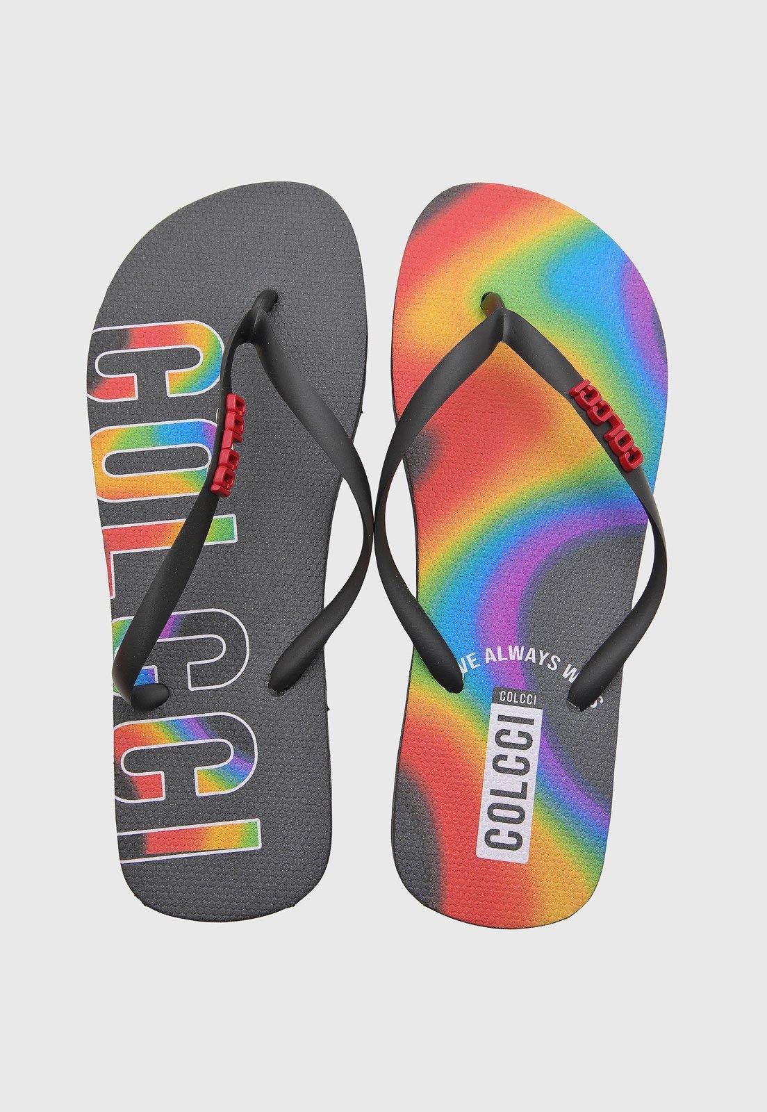 Chinelo Feminino Colcci Estampa Arco Íris Preto