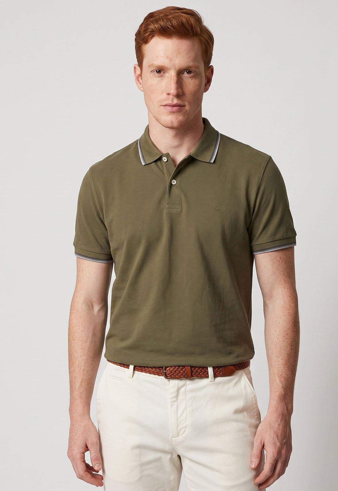 Polo Masculina Aramis Detalhe Listrado Verde Oliva