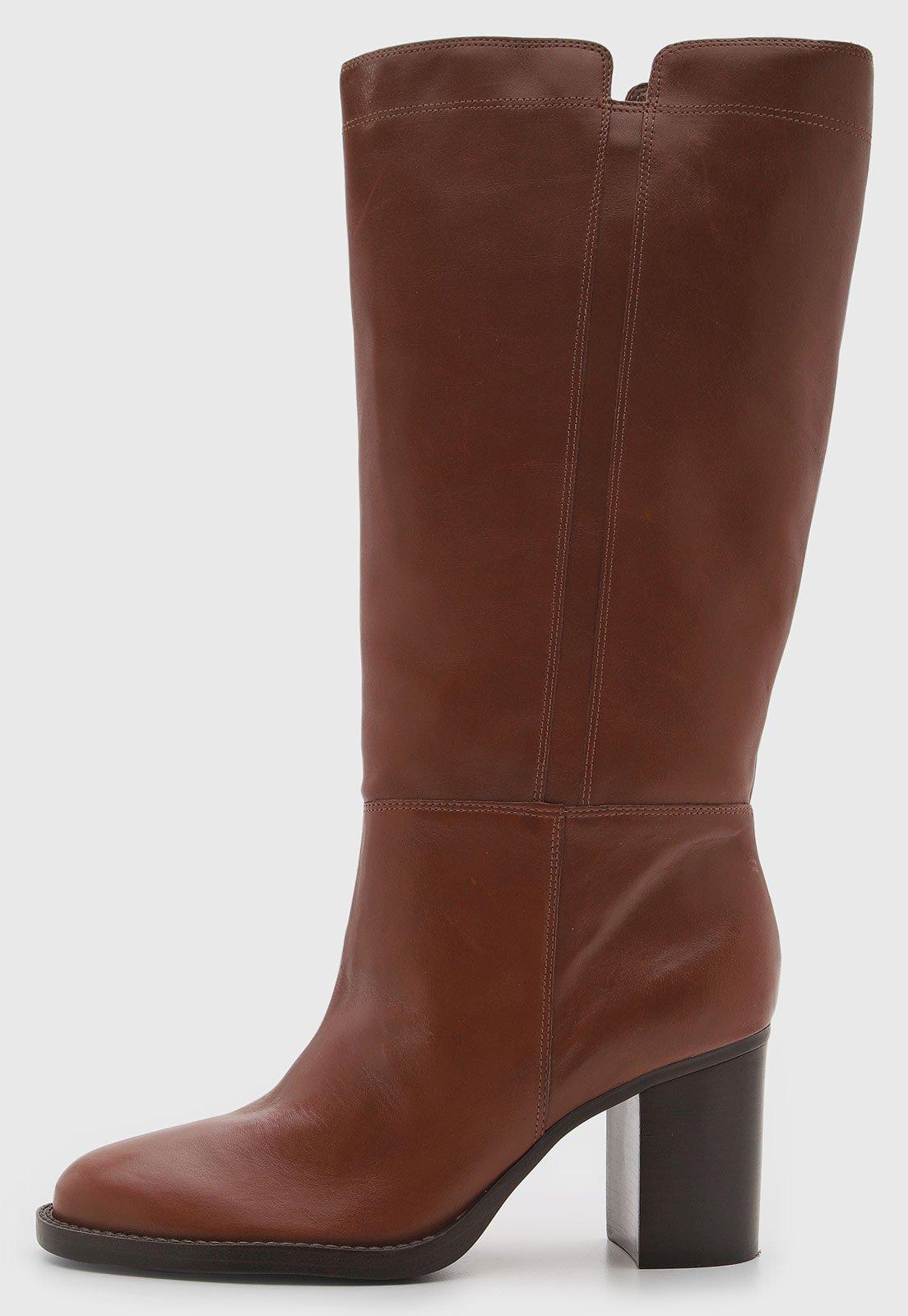 Bota Feminina Arezzo Cano Médio Couro Marrom