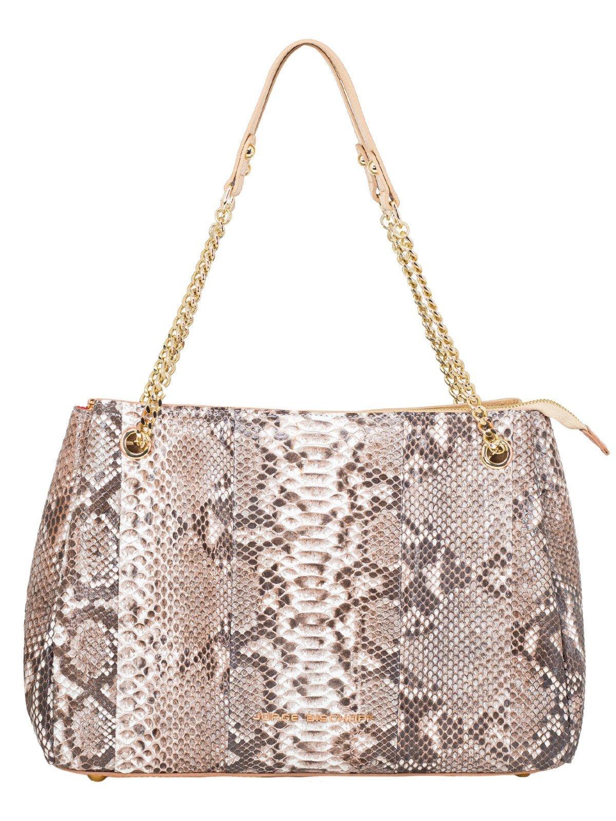 Bolsa de Ombro Feminina Jorge Bischoff Florença Couro Cobra Python Bege Nude Natural