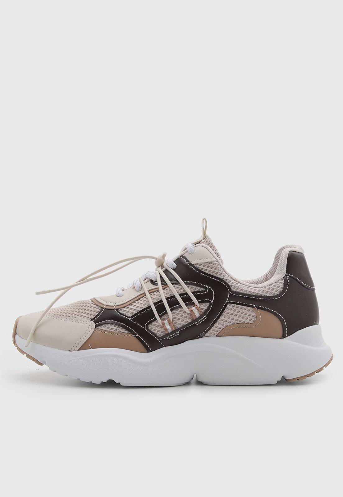 Tênis Feminino Vizzano Cano Baixo Texturizado Bege