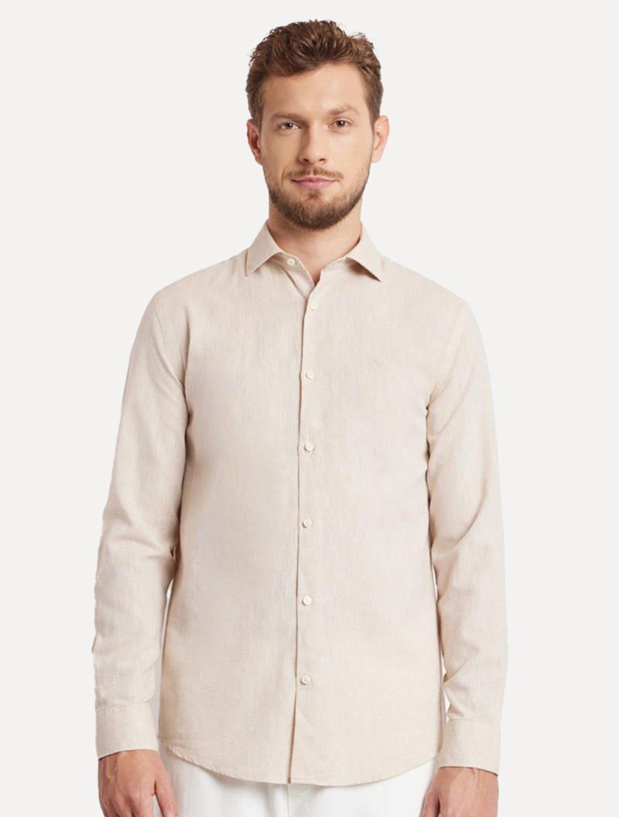 Camisa Aramis Masculina Slim Linho Algodão Areia Mescla