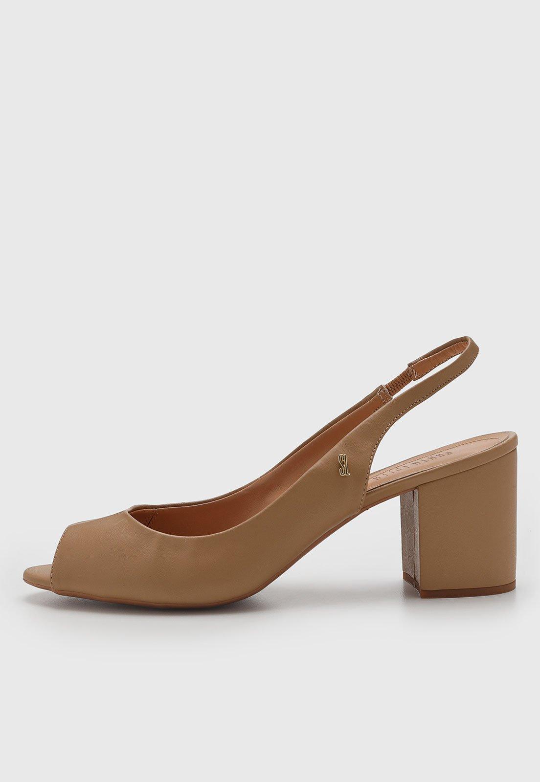 Sandália Feminina Santa Lolla Salto Bloco Slingback Nude