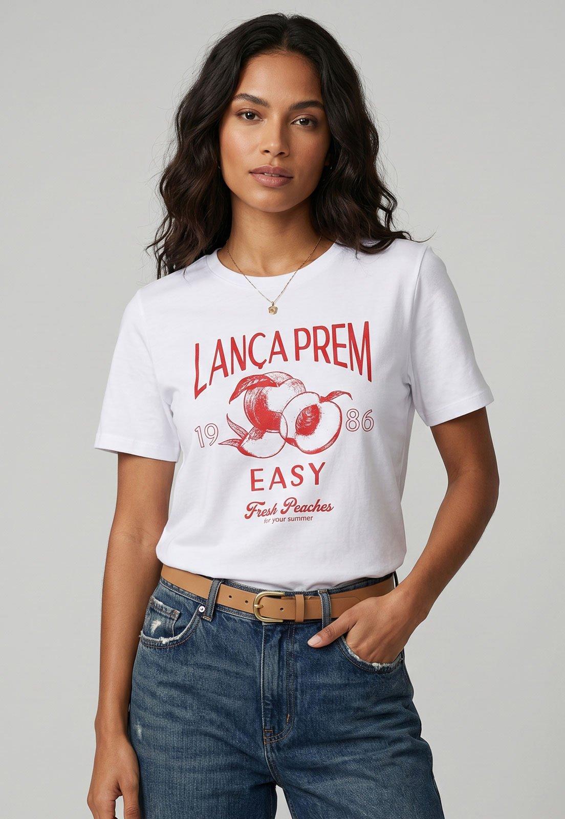Camiseta Feminina Lança Perfume Estampa Frontal Branca