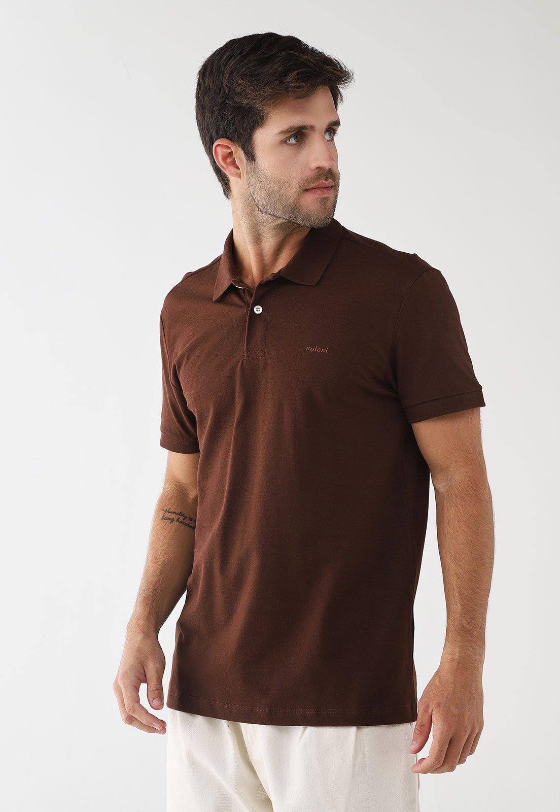 Polo Masculina Colcci Logo Bordado Marrom