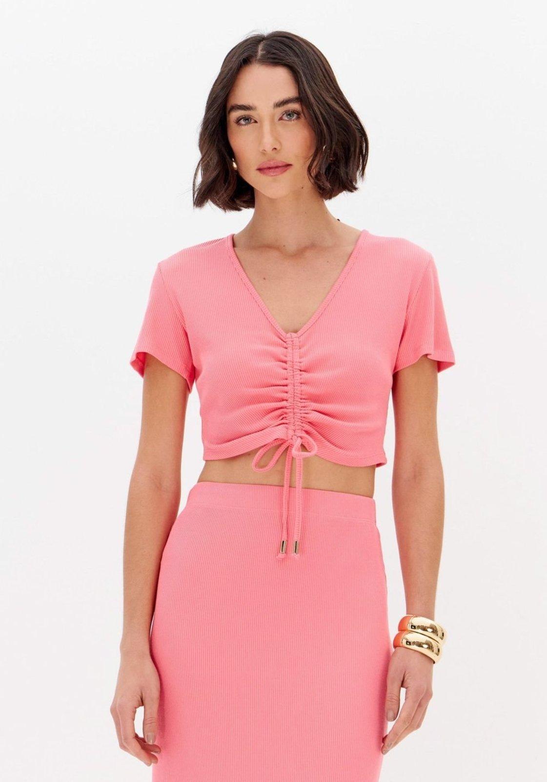 Blusa Cropped Manga Curta Amarração Lança Perfume