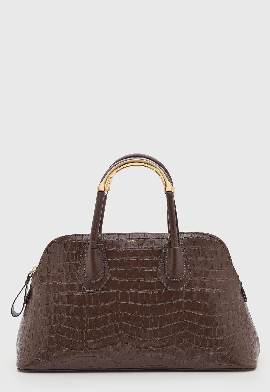 Bolsa Feminina Arezzo Estruturada Couro Croco Marrom